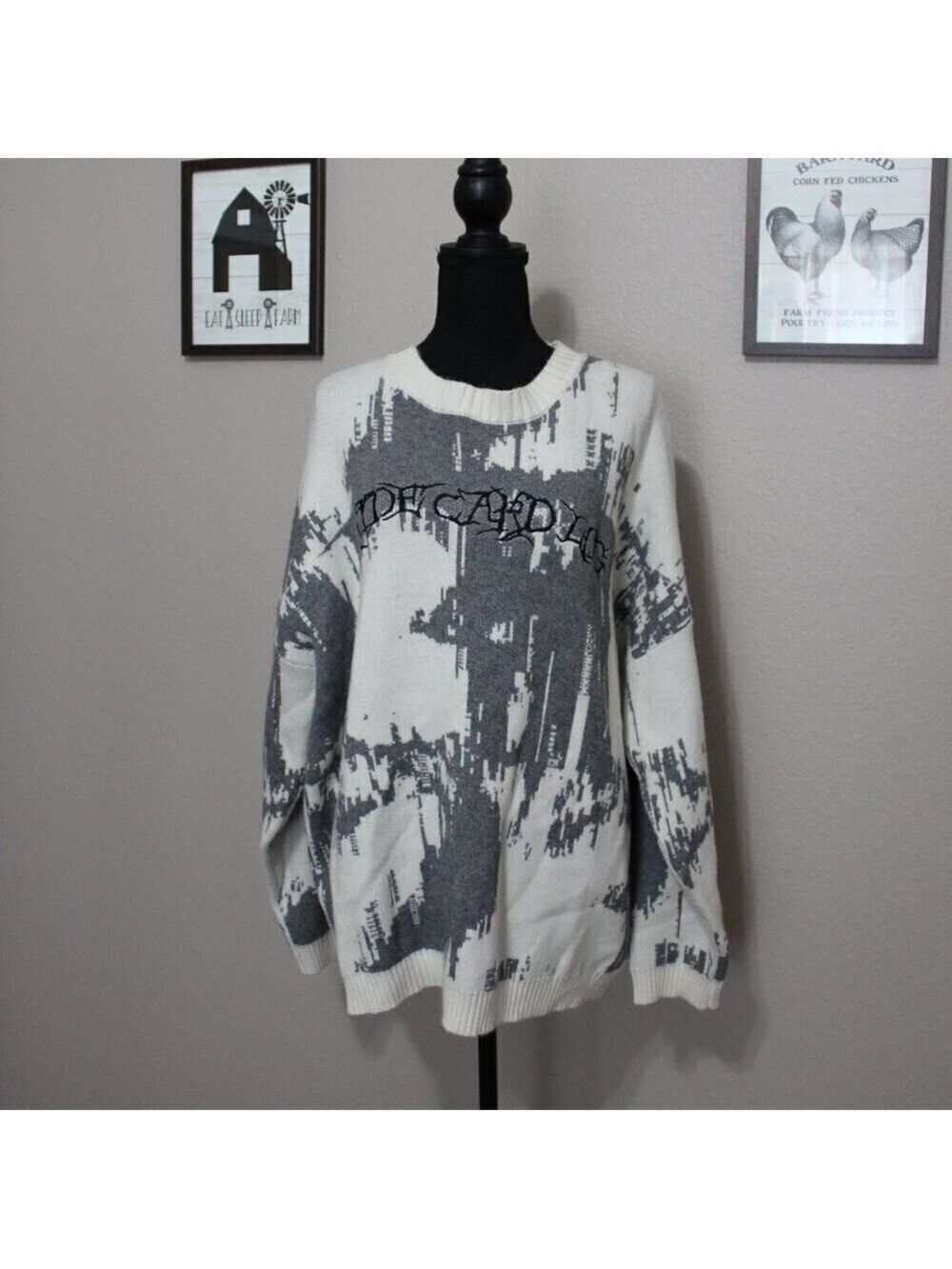 Aelfric Eden Womens Sweater Gray White Oversized Soft Crewneck Size XL